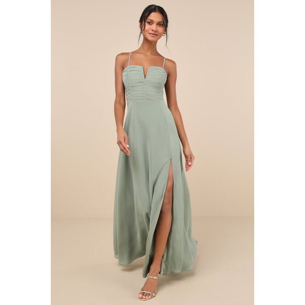 Lulus Sweeney Sage Brush Sleeveless Maxi Dress Green - Size M
